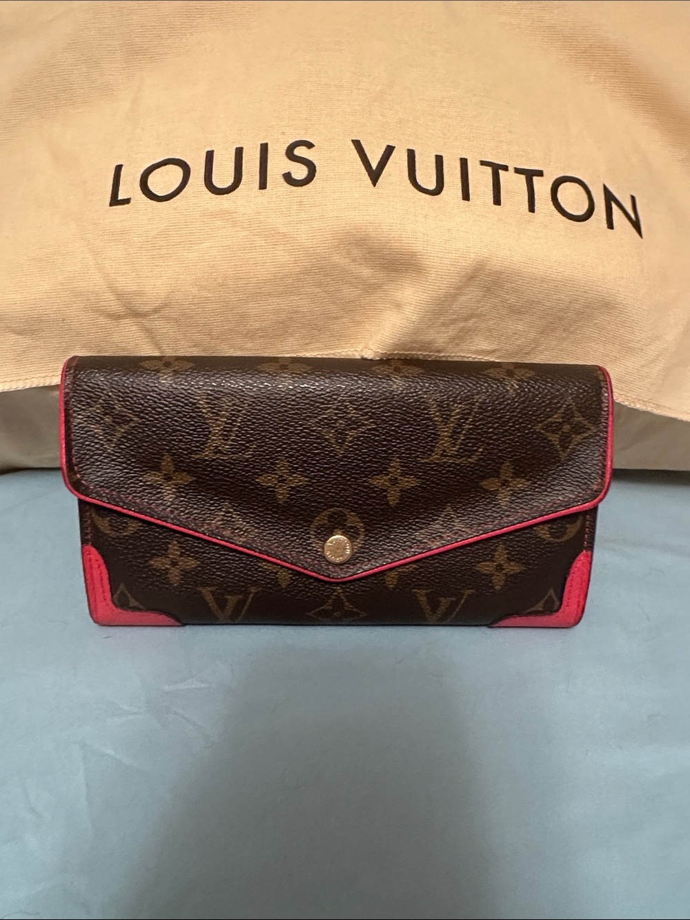 Louis Vuitton Monogram Envelope Wallet with Pink Trim Accents